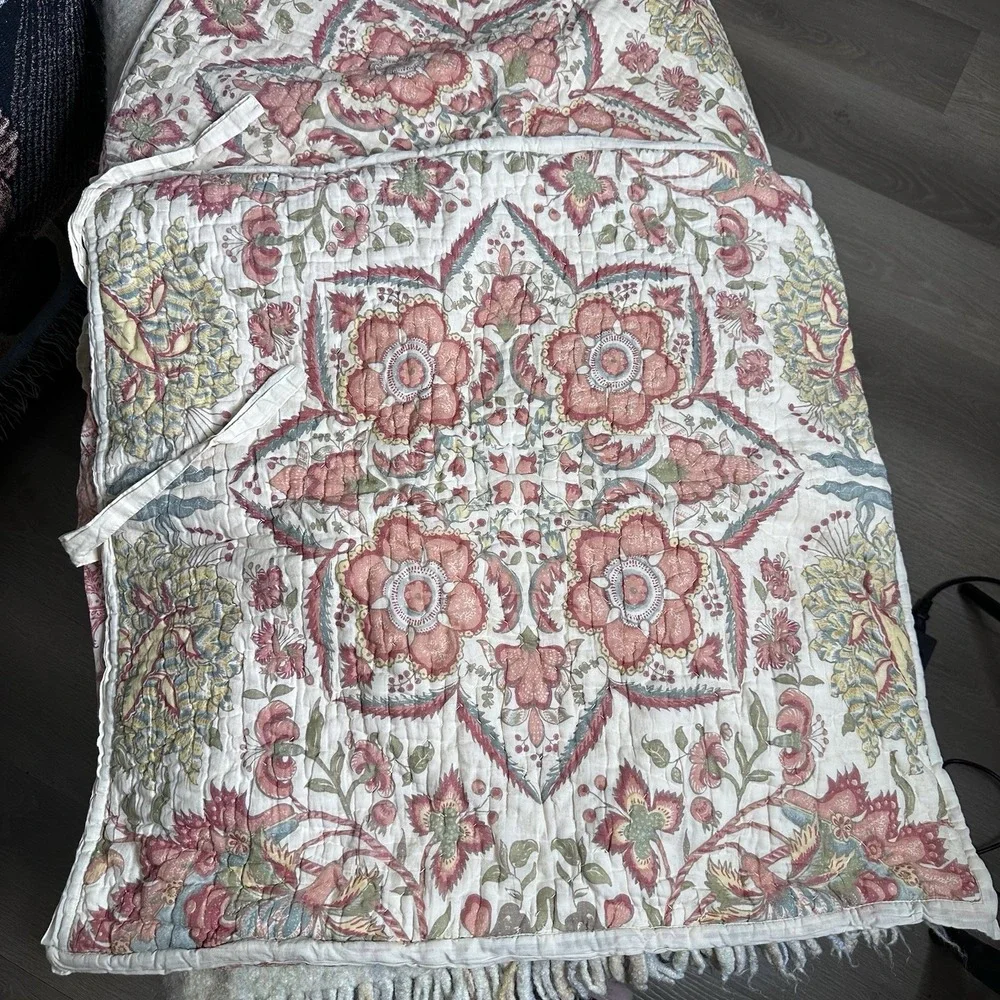 2 Pottery Barn Floral Euro Shams Reversible Organic Cotton 26 x 26